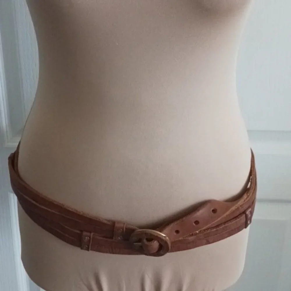 Vtg Unique Genuine Leather Double Hips Studded Belt Brown SZ. M-L